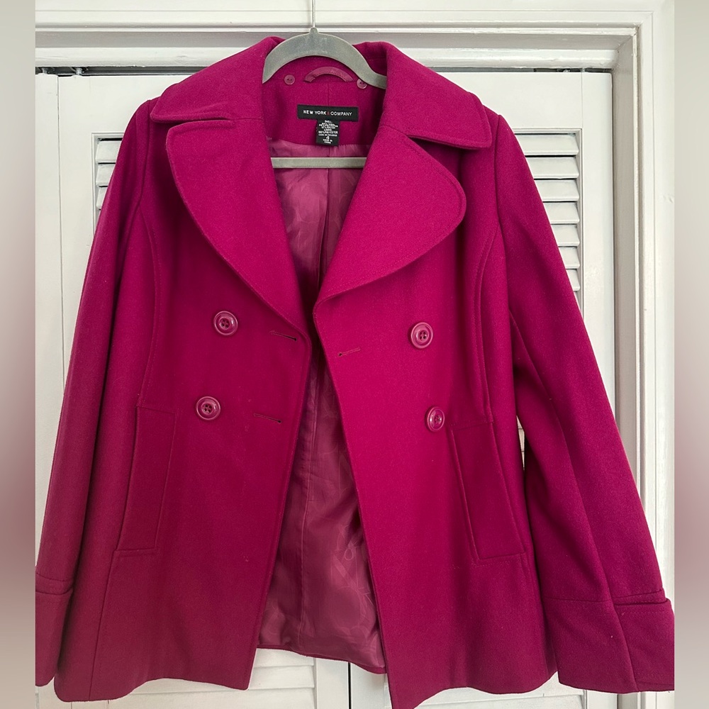 New York & Company Magenta Wool Pea Coat